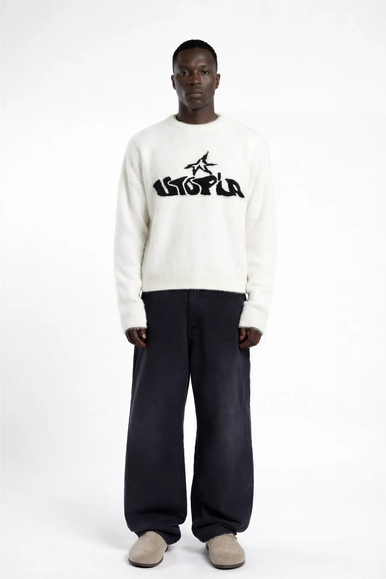 WHITE MOHAIR KNIT SWEATER (M)